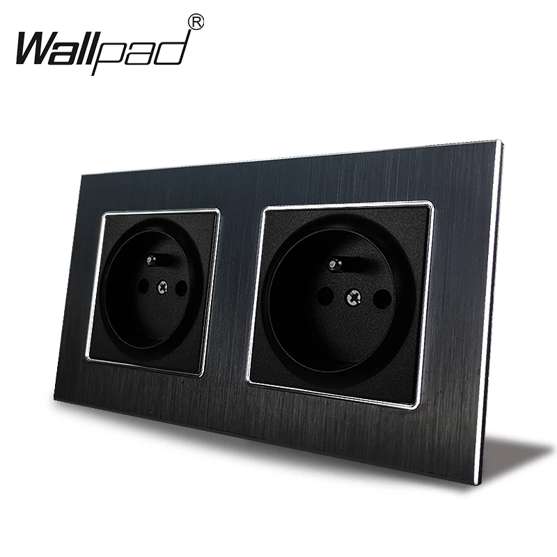 

2 Way French Socket Wallpad 110V-240V AC Metal Aluminum Frame 16A 156*86mm Double French Wall Power Outlet with Claws Back