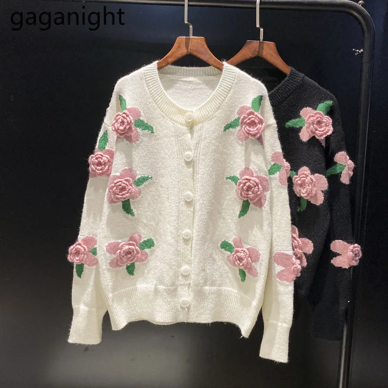 Gaganight женский кардиган с цветочной вышивкой длинными рукавами и круглым вырезом