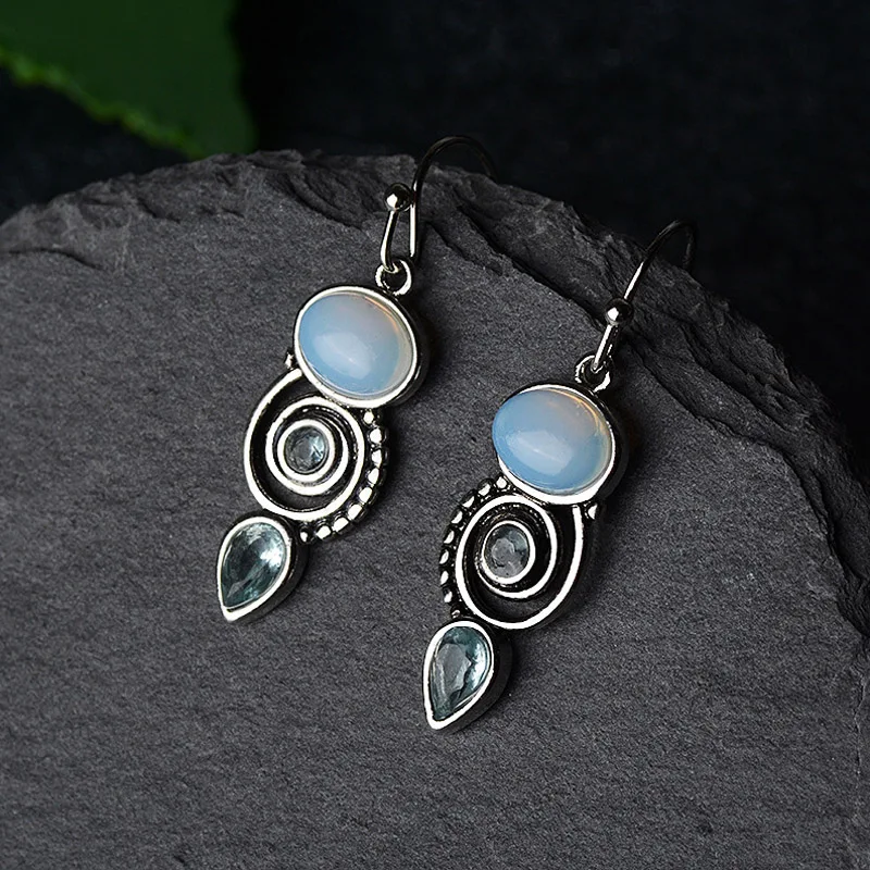 BLACK ANGEL Vintage 925 Sterling Silver Earrings Sky Blue Topaz Drop Dangle For Women Fine Jewelry Party Gift | Украшения и