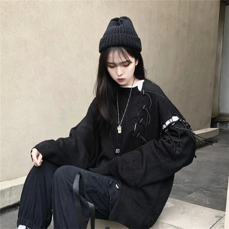 

2020 New Autumn And Winter Korean Lazy Ladies Sweater Harajuku Style Seam Design Irregular Sweater Sweater Student Tops Female