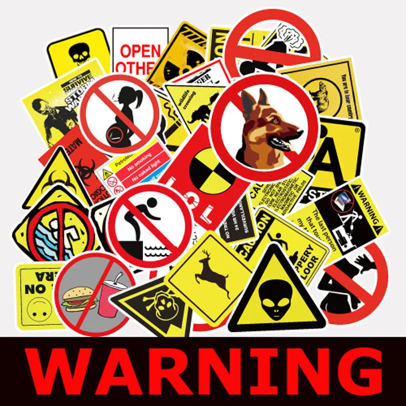 

NEW 50PCS warning Stickers Waterproof Tide card Creative Cool Sticker for Suitcase Laptop Bike Motorcycle Car Popular Stickers