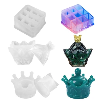 

3Pcs/Set Crystal Epoxy Resin Mold Crown Storage Box Casting Silicone Mould 9 Square Grids Pyramid Container Making Tools
