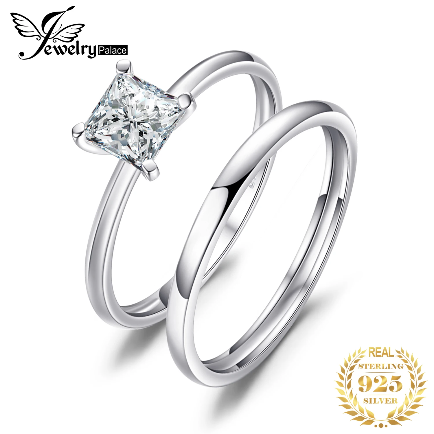 Jewelrypalace Принцесса Cut 0.6ct cubic zirconia Wedding Band Solitaire Обручение кольцо Свадебные Наборы для ухода за кожей натуральной 925 серебро