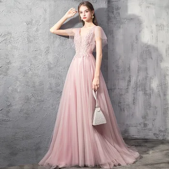 

Elegant Half Sleeve Jade Long Evening Dresses Beading Chiffon Pleated Top V Neck Fashion Women Party Gowns