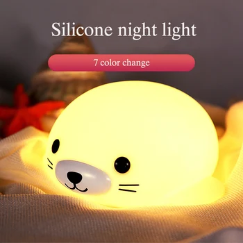 

NEWKBO Lovely Seal Sleeping Bedside Night Lamp Silicone LED Night Light Colorful LED Warm Night Light for Kids Toy Gift