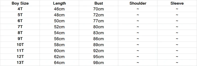 Boy Size Chart