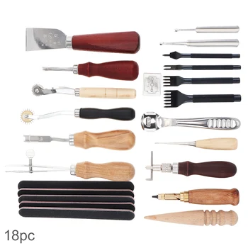 

18pcs DIY Leather Craft Handmade Sewing Stitching Punch Carving Work Kit Set Saddle Groover Leather Craft Kit Practical for DIY