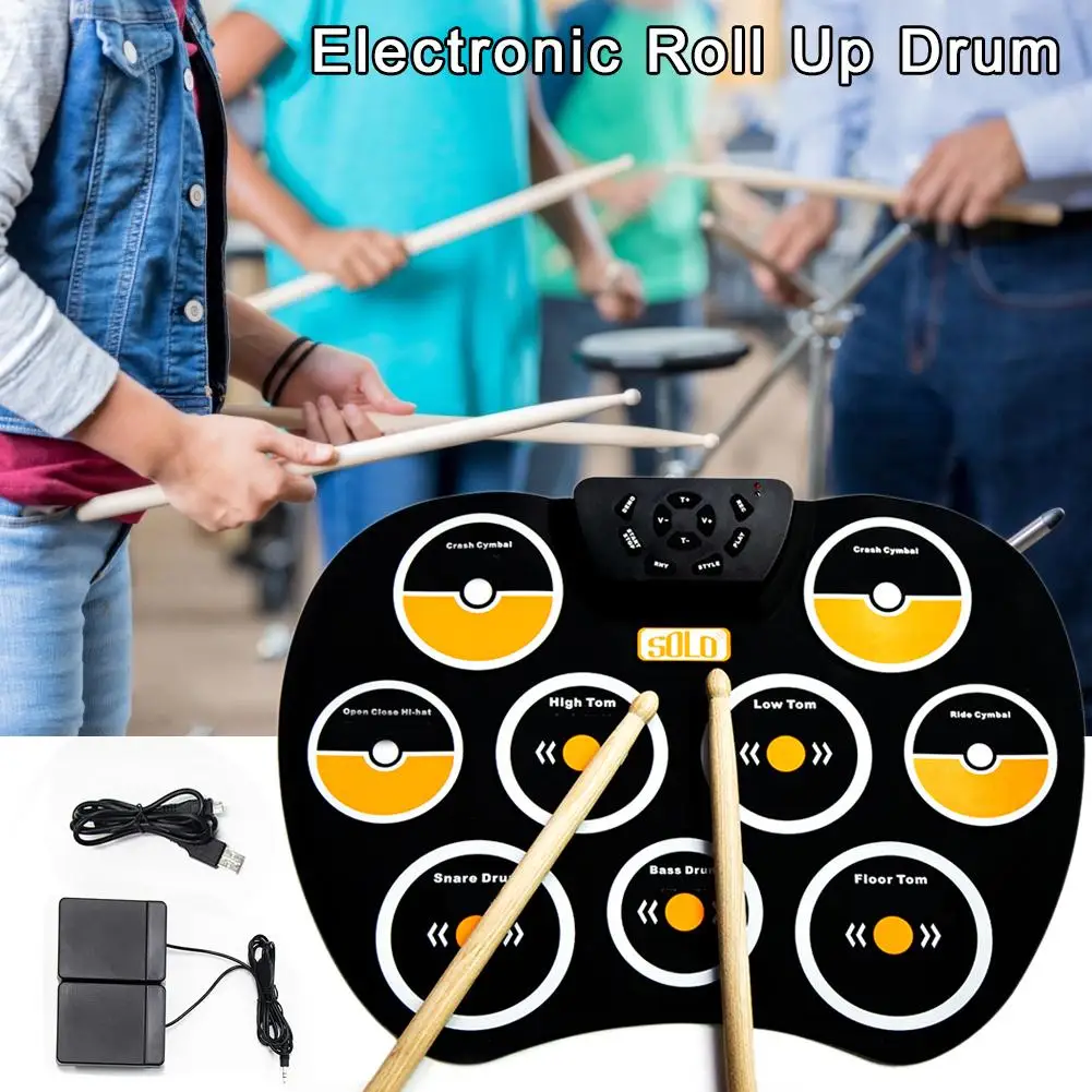 Electronic Drum Set Roll Up Drum Practice Pad Midi Drum Kit With Headphone Jack Built-in Speaker Drum Pedals Great Holiday Birth