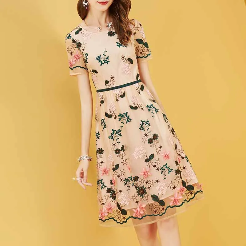 

WOMEN'S Dress Elegant Retro Embroided Dress 2019 New Style Summer Mid-length Gauze Slim Fit A- line Skirt Sub-