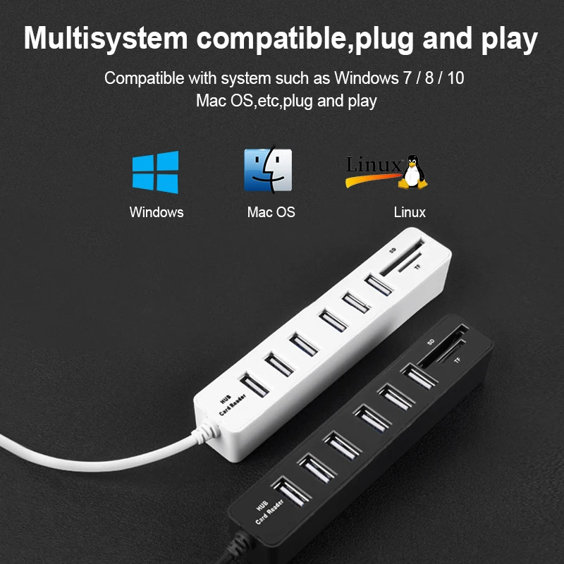 Usb-хаб Combo USB 2,0 концентратор мульти USB Высокоскоростной разветвитель портативный порт 3/6 SD/TF кард-ридер для ноутбука ПК компьютера