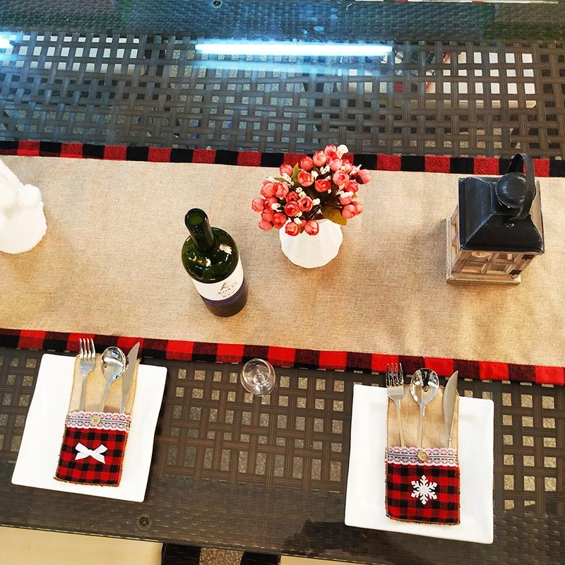 Черный красный мешковины кружева держатель столовых приборов сумка нож вилка крышка сумка для страны для свадебной вечеринки украшения для стола на день рождения установка