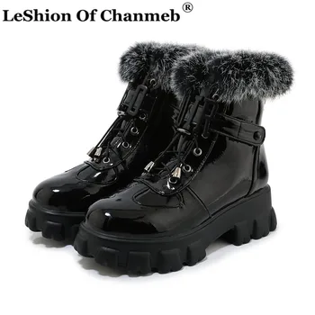 

Women's Chunky Boots Winter Snow Thick Rabbit Fur Warm Women Platform Shoes 2020 Fashion Combat Boots Woman Shoes Largest 46