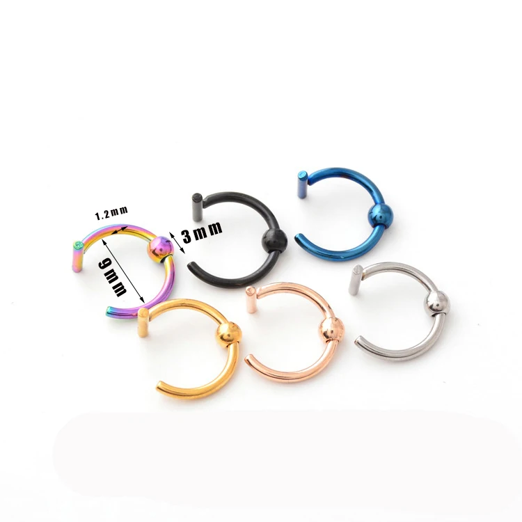 5/10pcs 6 Color 9mm Punk Stainless Steel Human Body Piercing Fake ball Lip Ring fake Nose ring No Hole Punk Jewelry women gift