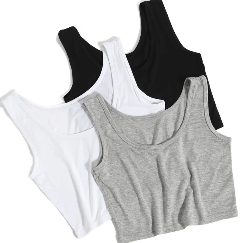 

2020 Summer Slim Render Short Top Sexy Women Sleeveless U Croptops Tank Tops Solid Black/White Crop Tops Vest Tube Top 8Color