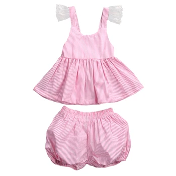 安い NEW Pink Plaid Bow Summer Newborn Infant Baby Girl Tops T-shirt+Pants Outfits 2Pcs Set Clothes