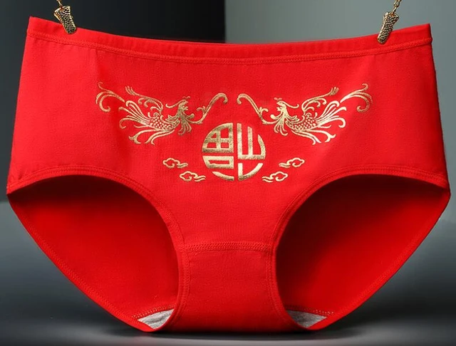 New Middle Waist Good Luck Red Underpants Lady Red Cotton Pants