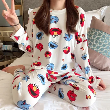 

Cartoon-patterned Pajama Sets For Women Spring Summer Cotton Good Quality Pyjamas Long Sleeve Pijamas Casual Comfort Sleepwear