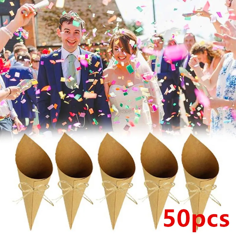 50pcs Wedding Confetti Cones Decor For Wedding Shower Decoration Kraft Paper Wedding Party Confetti Cone Wedding.jpg