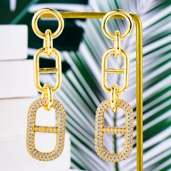 

GODKI Iced out Hip Hop Link Chain Earrings For Women Wedding Geometric Drop Earring Brincos Female DIY Fashion Jewelry Gift
