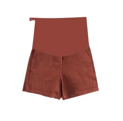 Новинка весны, вельветовые шорты для беременных женщин, свободные прямые широкие брюки для живота размера плюс, короткие брюки с карманами для беременных - Цвет: Brick red