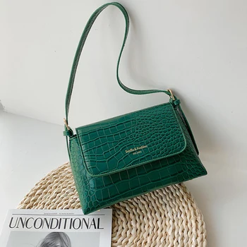 

Shoulder Bag Purses for Women 2020 Trend Luxury Designer Vintage Alligator PU Leather Baguette Bag Office Lady's Handbag