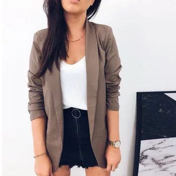 

2019 Female Work Office Lady Suit Women Autumn Slim Blazers Solid None Button Business Notched Blazer Coat Pocket Clothes