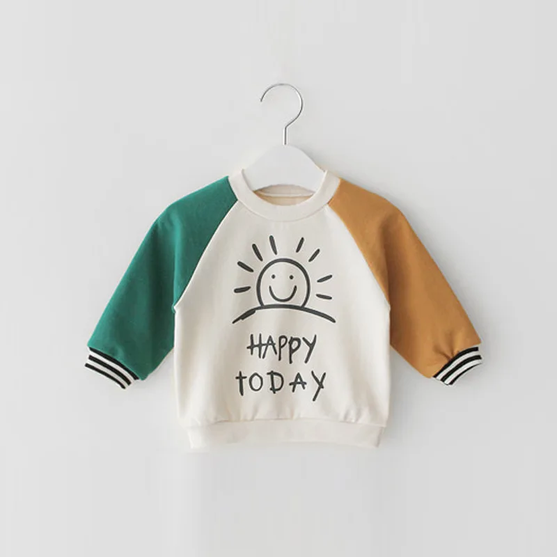 Осенняя футболка с длинными рукавами для мальчиков и девочек, одежда для малышей, милая рубашка из чистого хлопка, куртка