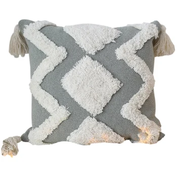 

Cushion Cover Sofa Cover Morocco Geometric Black and White Tufted Tassel Pillowcase Christmas Pillow Case