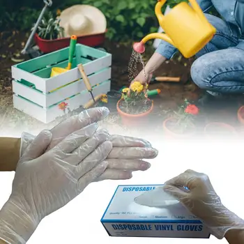 

100PCS Transparent PVC Gloves Powder-free Oil-proof Food Processing Beauty Salon Nails Household Thick Clean Disposable Gloves