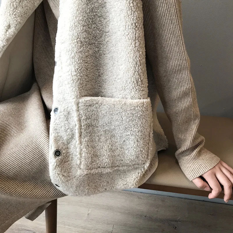 Lugentolo Women Vest Winter New Wool Sleeveless Loose Korean Plush Simple Single-breasted Pocket Solid Casual Lady Vests