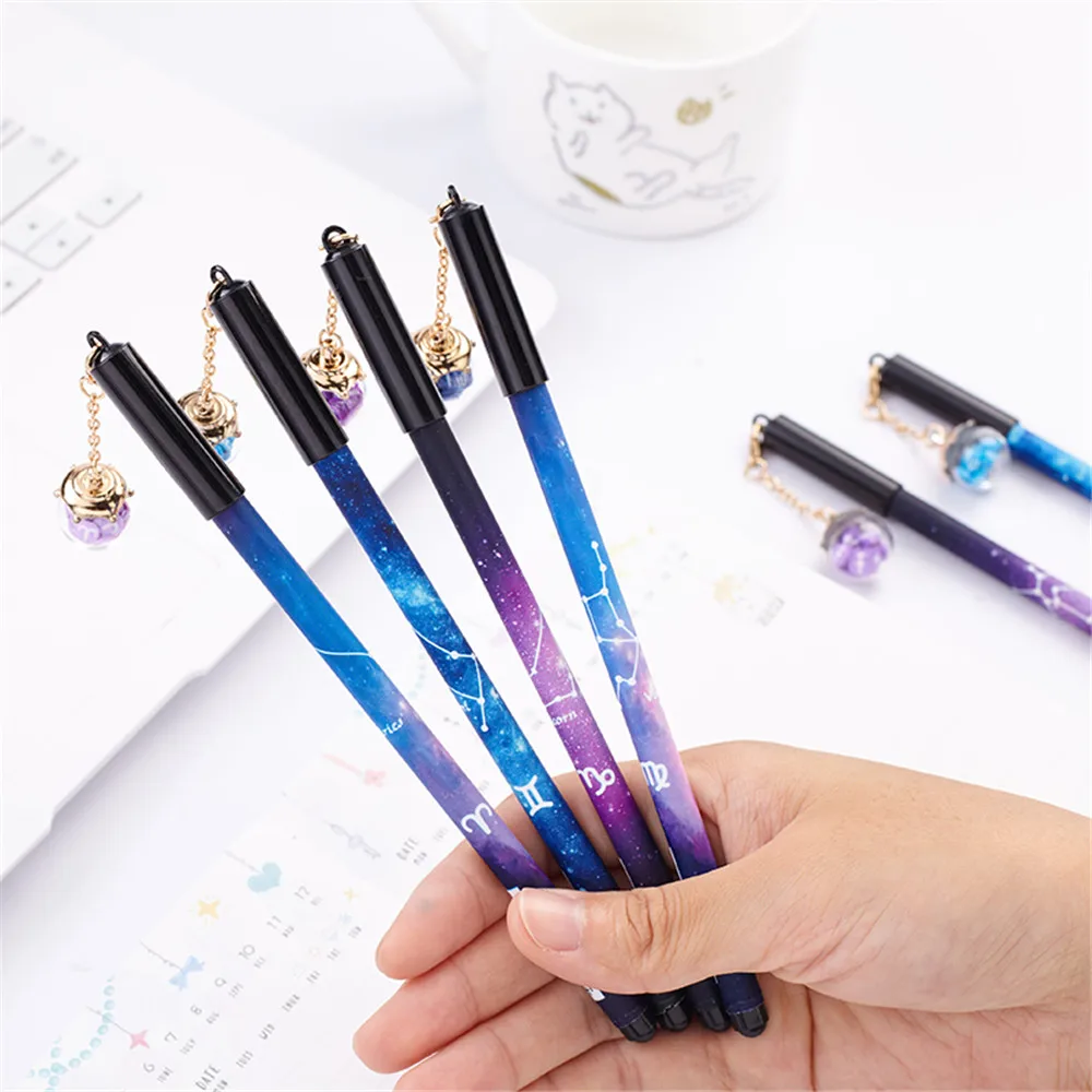 

6pcs Starry Sky Gel Pens 0.5mm Constellation Glass Ball Pendant Neutral Pen Kawaii Stationery for School Girls Gift Escolar