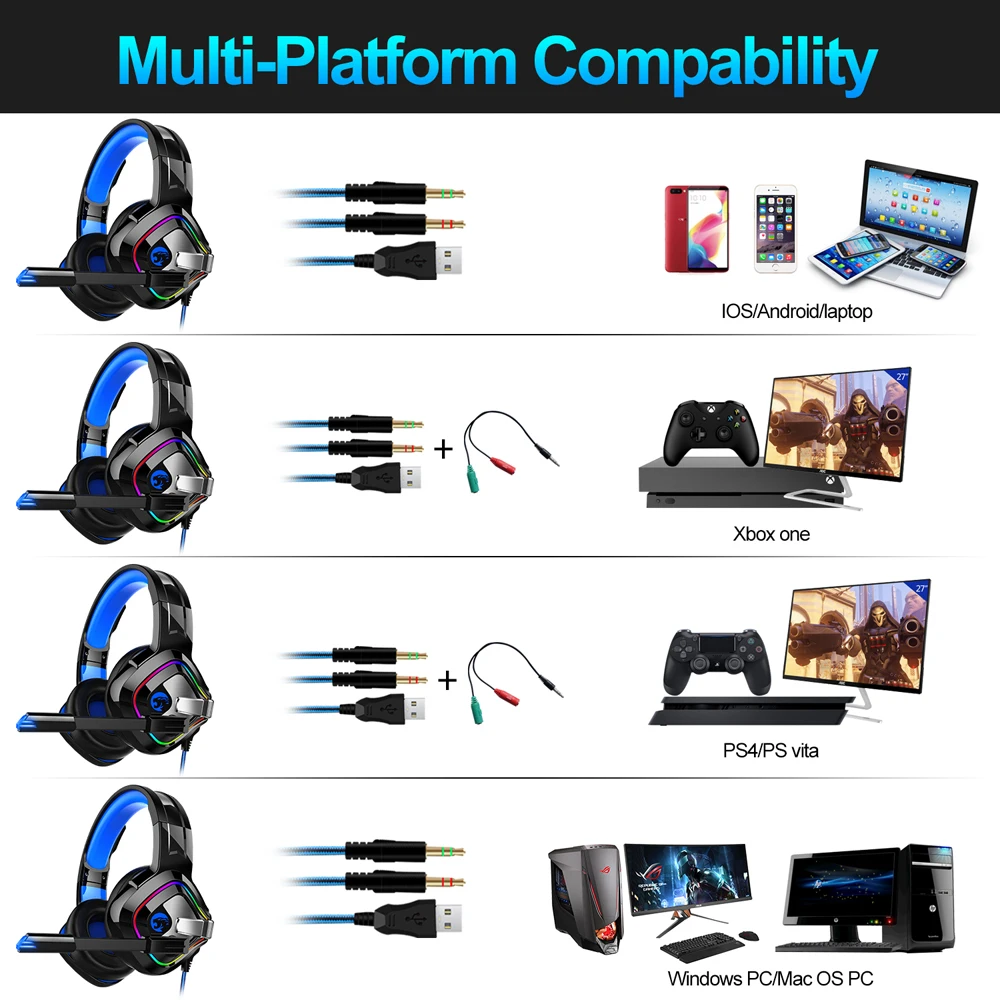 Joinrun Ps4 Gaming Headphones Stereo Rgb Marquee Earphones Headset With Microphone For New Xbox One Laptop Pc Tablet Gamer Headphone Headset Aliexpress