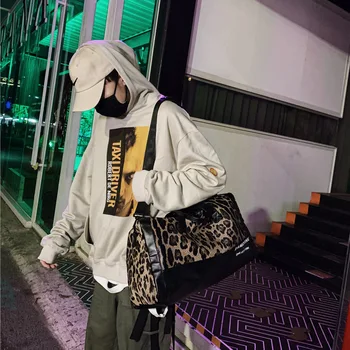 

Leopord Pattern Business Trip Short Trip Travel Bag Bag Women's Hand Lightweight Travel Luggage Bag Large Capacity PU Leather Gy