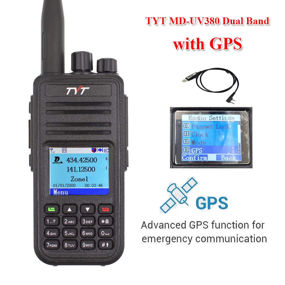 С gps TYT MD-UV380 DMR цифровой woki toki двухдиапазонный 136-174 и 400-480 МГц двойной слот приемопередатчик md380 обновление