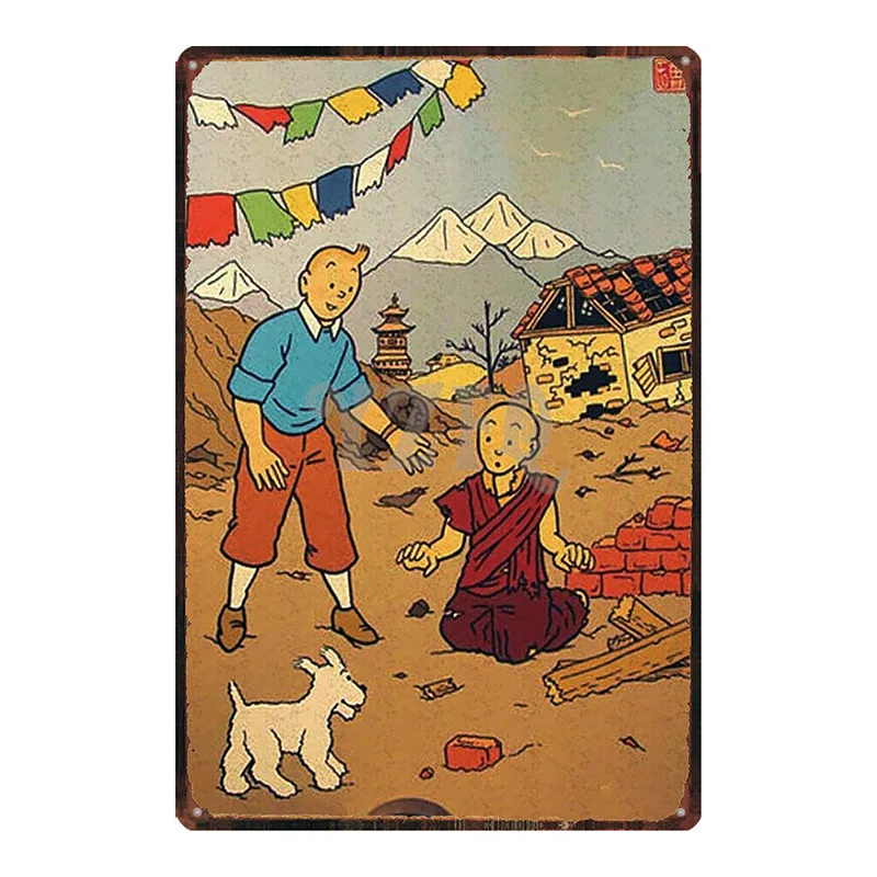

Tintin Cartoon Metal Signs Plaque Metal Vintage Wall Pub Kid's Room Home Art Party Vintage Decor Iron Poster Cuadros DU-2925