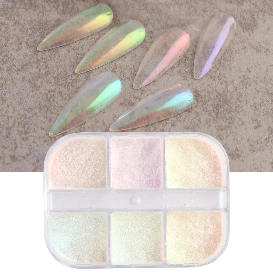 Nail Glitter Powder Pearl Shell Rubbing Pigment 6 Grids Nails Art Design Accessory nail powder,nail pigment,nail glitter,nail decoration,nail decorations
