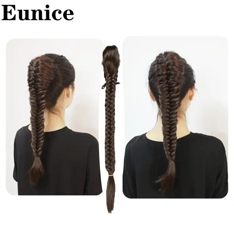 Sinteticheskie Dlinnye Rybij Hvost Kosichki Volosy Konskij Hvost Narashivanie Klip V Shnurok Pryamye Pletenie Konskij Hvost Shinon Dlya Zhenshin Eunice Aliexpress