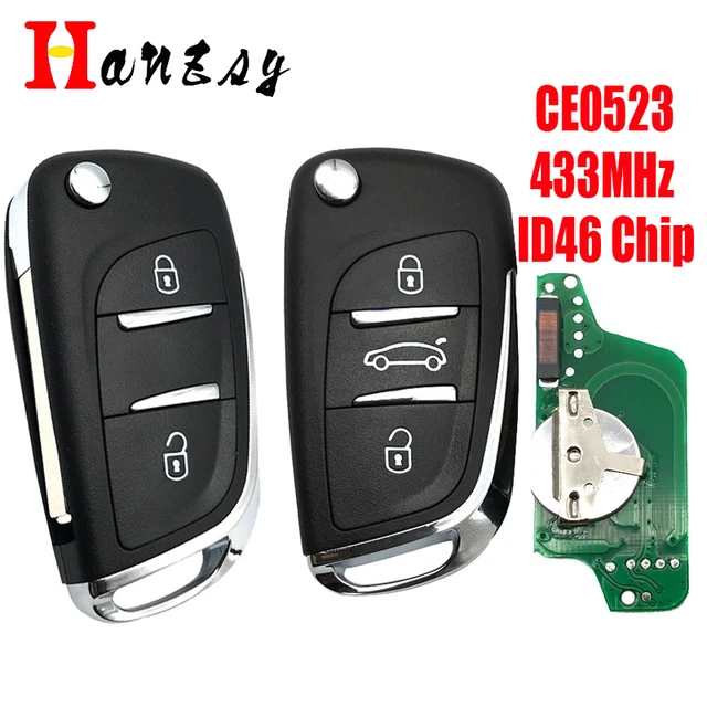 jingyuqin Ce0523 Ce0536 ASK/FSK 433Mhz ID46 For Peugeot 407 307 308 607 3  Buttons Flip Remote Fob Car Key VA2/HU83 Blade