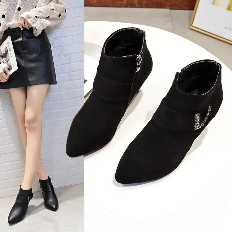

Small Heel Short Boots Thin Heeled Autumn New Style 2019-Versatile Cat with Slimming Martin Boots Short Semi-high Heeled Boots F