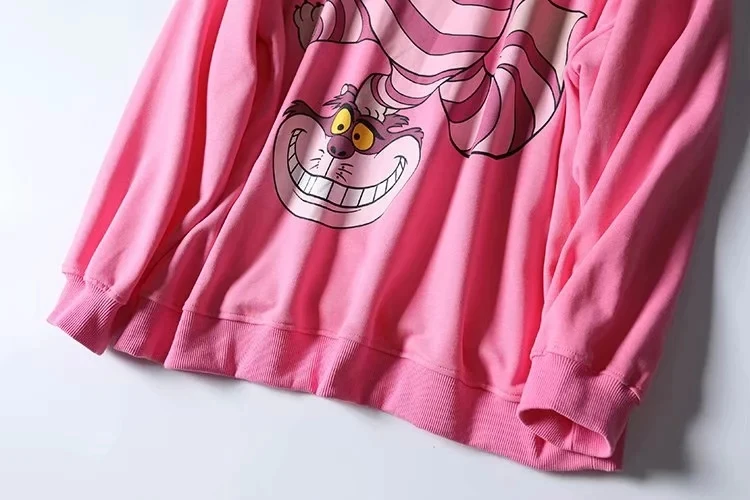 Модные из мультфильма Чеширского Кота или толстовка женская одежда с рисунками персонажей из мультфильмов на осень, одежда для прогулок, Круглая горловина с длинным рукавом безразмерная Розовый пуловер