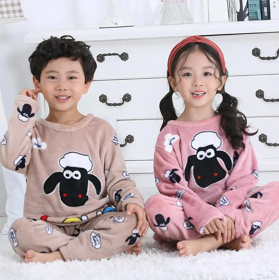 

Girls Boys Coral Fleece Pajamas Children Flannel Sleepwear Kids Christmas Warm Pijamas Baby Pyjamas Suit Set Winter Clothes Warm