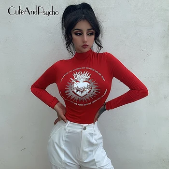 

Letter Printed Bodycon Bodysuits Women Harajuku Long Sleeve Jumpsuit Skinny Turtleneck Body Suit Romper Streetwear Cuteandpsycho