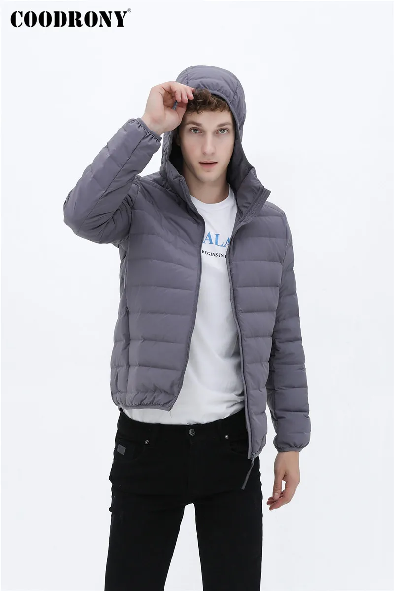 Бренд COODRONY, мужская куртка-пуховик на утином пуху, осенне-зимняя куртка, пальто с капюшоном, с карманами на молнии, классическое модное повседневное теплое пальто 98021