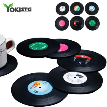 

YokiSTG 6 PCS Table Mats Drink Coaster Vinyl Record Table Placemats Creative Coffee Mug Cup Coasters Heat-resistant Nonslip Pad