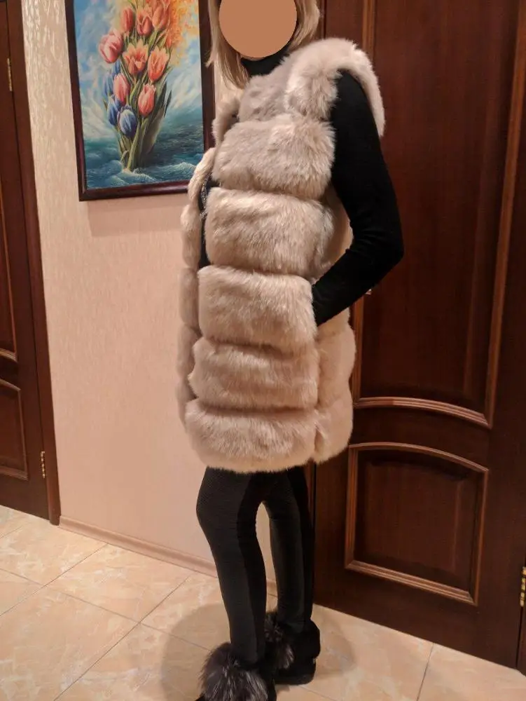 Зимний роскошный из искусственной лисы меховой жилет, женский жилет длинное тонкое пальто из искусственного меха высокого качества меховой жилет теплые меховые пальто женское пальто