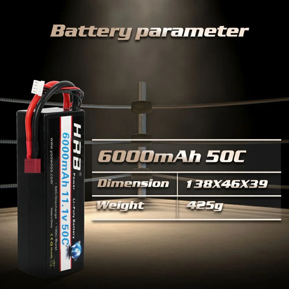 2 шт. HRB 3S Lipo батарея 11,1 В 6000 мАч 50C жесткий чехол RC батарея Deans Разъем для RC 1/8 1/10 масштаб автомобилей Грузовики лодки