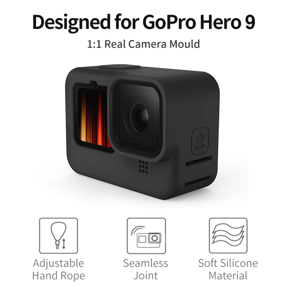 Silicone Case for GoPro Hero 9 Hero9 Black Protective Housing Shell Cover + Lens Cap Action Camera A