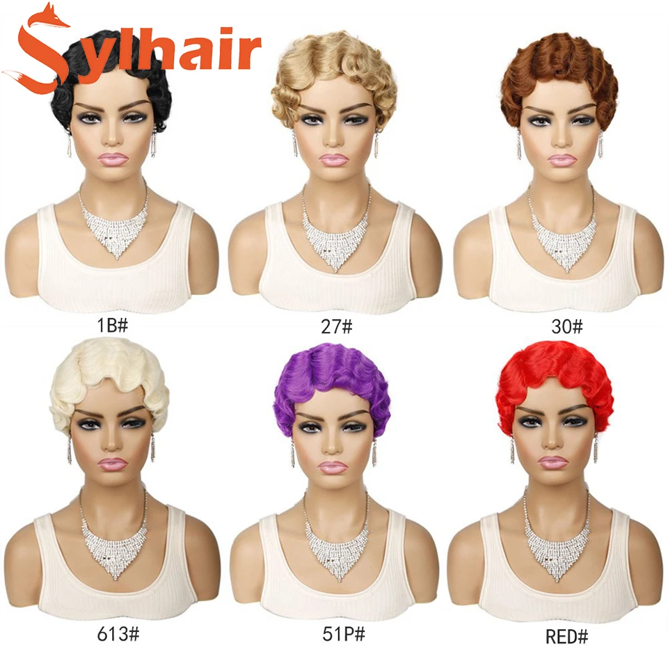 Sylhair Machine Made Short Finger Wave Retro Style Wig Cosplay Synhetic Hair  Short Cut Wig 1920's Flapper Hairstyles For Women - Synthetic Wigs(for  Black) - AliExpress