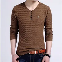 Мужской свитер, Повседневный пуловер с v-образным вырезом, мужской осенний приталенный Однотонный свитер с длинным рукавом, вязаный кашемировый шерстяной свитер для мужчин