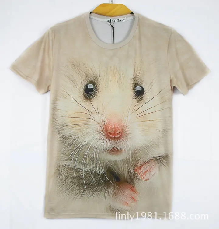 

Europe And America Harajuku-Style Tee Digital Printing 3D Animal Hamster Short Sleeve Fashion Creative T-shirt